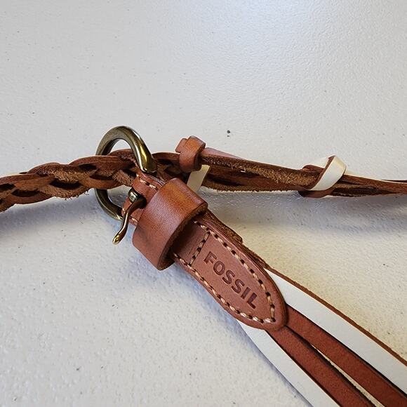 Fossil Women's Belt Sz Medium Brown Leather Western Boho Linked Adjustable - Picture 4 of 5